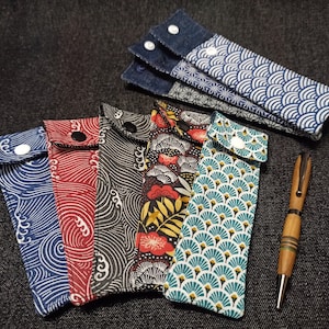 Pochette stylos - mini trousse de sac - en tissu motifs japonais - pour crayons ou découvite - fait main -collection Murasaki