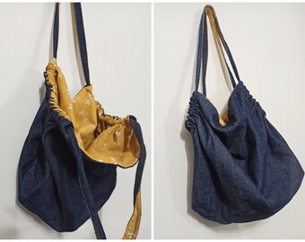 Blue denim bag and cotton pattern Tombo, reversible