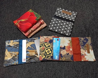 Credit card holder / canteen / transport / with 3 compartments in Japanese fabric Murasaki collection