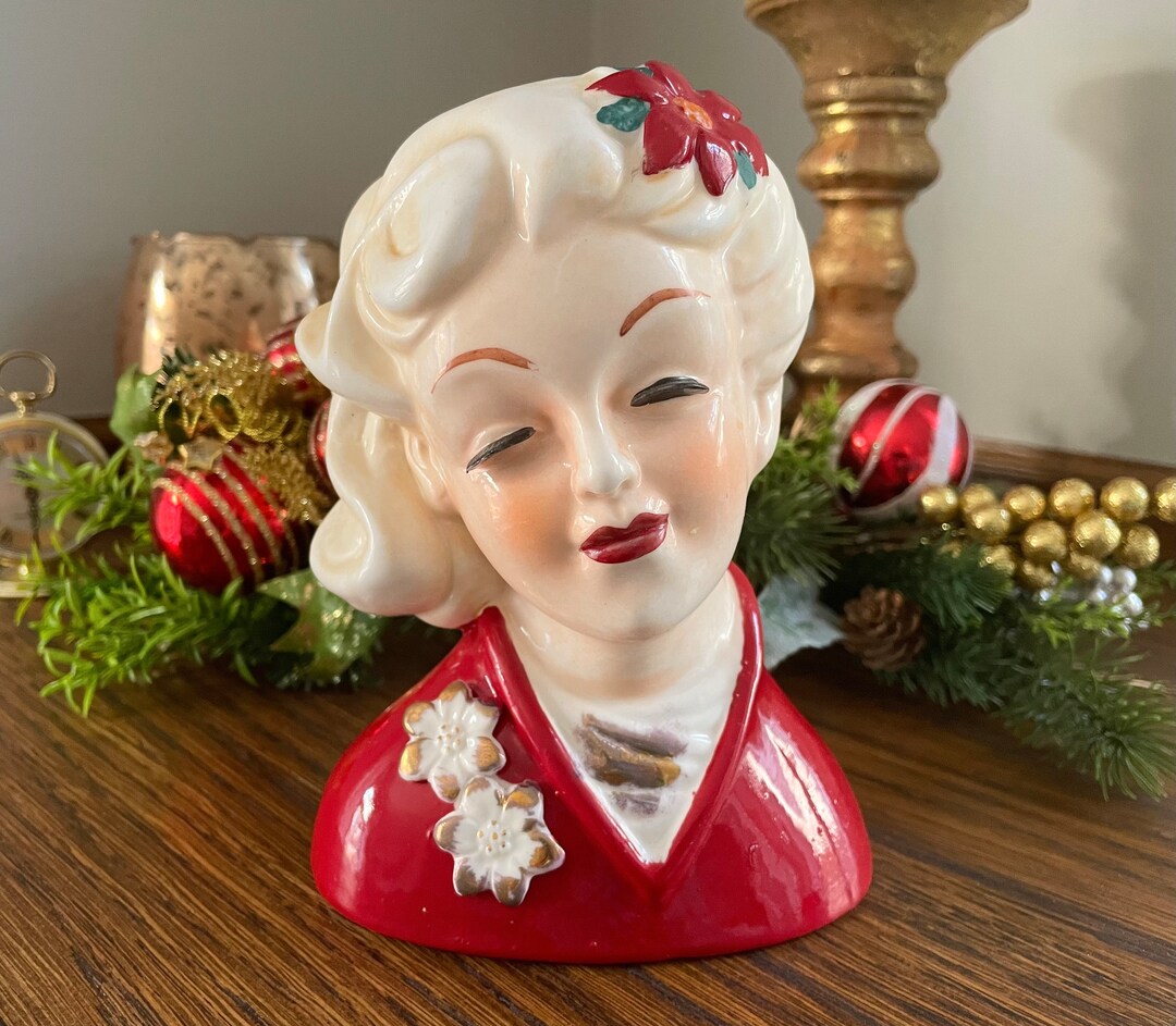 Vintage Christmas Lady Head Vase Handpainted Replica With Etsy