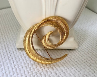 Mid-Century Magnificent Swirl Stylized Leaf Brooch, Large 2.25" wide ***FREE SHIPPING