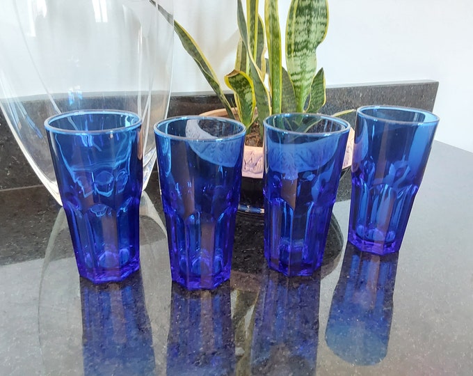 Lot De 3 Coupes à Glace Arcoroc Bleu Cobalt - Vintage - Verre - Occasion