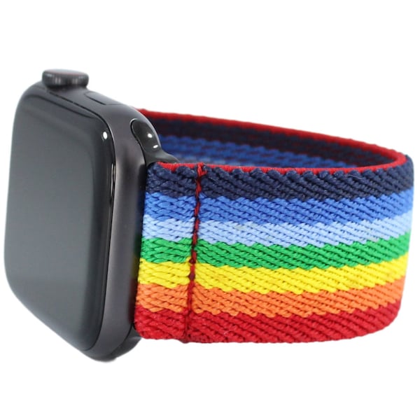 Elastic Watch Band for Apple Watch - All Series (Models 1 - 8, SE, Ultra) - Red Black Green Blue Rainbow Pride LGBTQ+ Ally