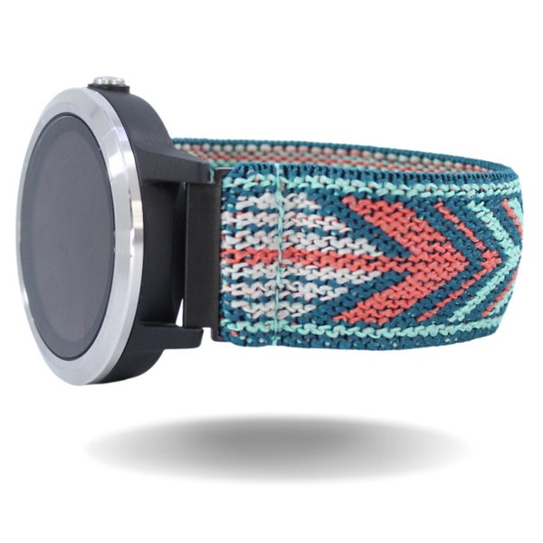 Elastic Watch Band for Garmin Vivoactive 3 & Music - Fits Garmin Vivo Active 3 - Teal Tribal Aztec Forest Nature - w/ 20mm Adapters