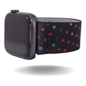 Elastic Watch Band for Apple Watch - All Series (Models 1 - 8, SE, Ultra) Black Colorful Stars | Handmade Stretchy Comfy Strap