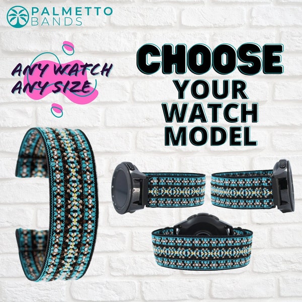 Elastic Watch Band - Any Watch Model, Any Size | Blue Black Tribal Aztec | Custom Smartwatch Band Loop Strap | Holiday Gift | Men Women Kids