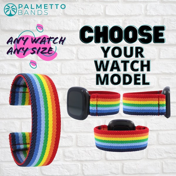 Elastic Watch Band - Any Watch Model, Any Size | Thick Rainbow Pride | Stretch Smartwatch Band Loop Strap | Holiday Gift | Men Women Kids
