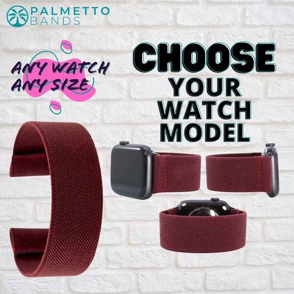 Elastic Watch Band - Any Watch Model, Any Size | Solid Dark Red | Stretch Smartwatch Band Loop Strap | Holiday Gift | Men Women Kids