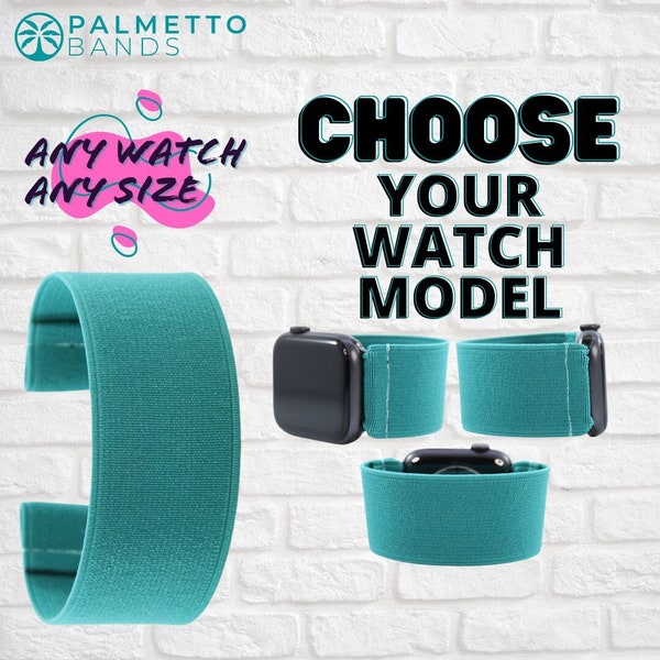 Elastic Watch Band - Any Watch Model, Any Size | Extra Wide Teal Blue | Stretch Smartwatch Band Loop | Holiday Gift | Men Women Kid
