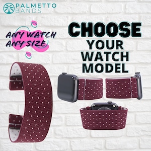 Elastic Watch Band - Any Watch Model, Any Size | Burgundy White Dots | Stretch Smartwatch Band Loop Strap | Holiday Gift | Men Women Kids