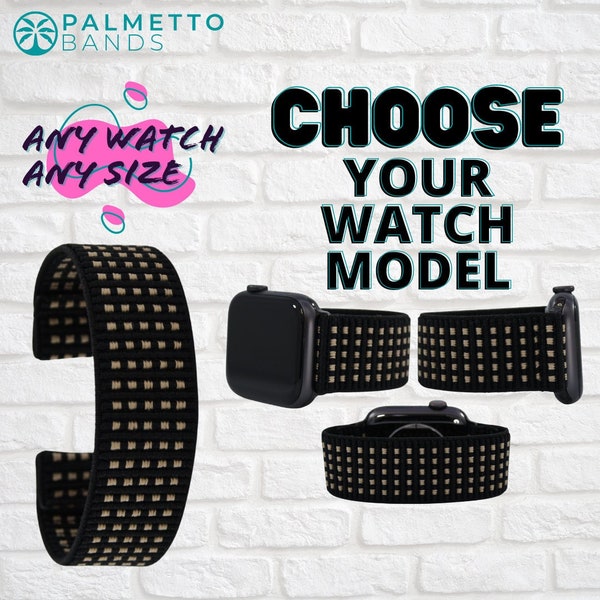 Elastic Watch Band - Any Watch Model, Any Size | Black Safari Texture | Stretch Smartwatch Band Loop Strap | Holiday Gift | Men Women Kids