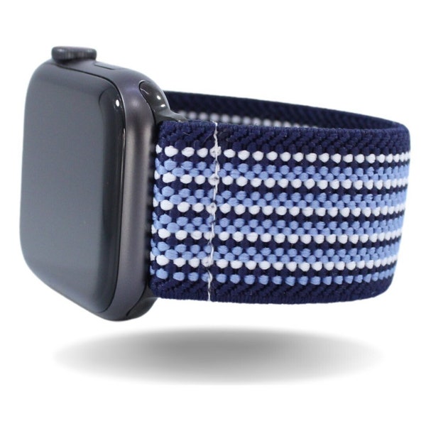 Elastic Watch Band for Apple Watch - All Series (Models 1 - 9, SE, Ultra) - Blue Icy Stripes Sunset Custom Fit