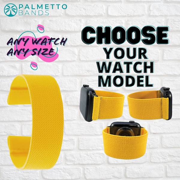 Elastic Watch Band - Any Watch Model, Any Size | Solid Yellow | Stretch Smartwatch Band Loop Strap | Holiday Gift | Men Women Kids