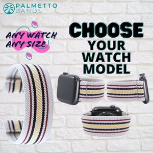 Elastic Watch Band - Any Watch Model, Any Size | Canvas Black Yellow Red | Stretch Smartwatch Band Loop Strap | Holiday Gift | Men Women Kid
