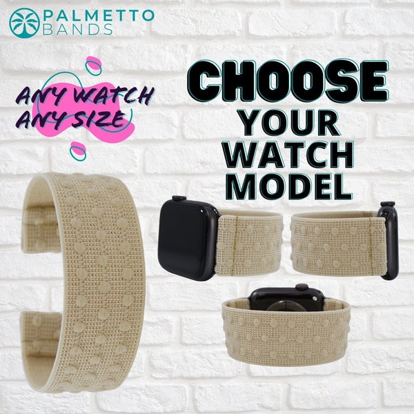 Elastic Watch Band - Any Watch Model, Any Size | Beige Glitter Textured Dots |Stretch Custom Smartwatch Band | Holiday Gift | Men Women Kids