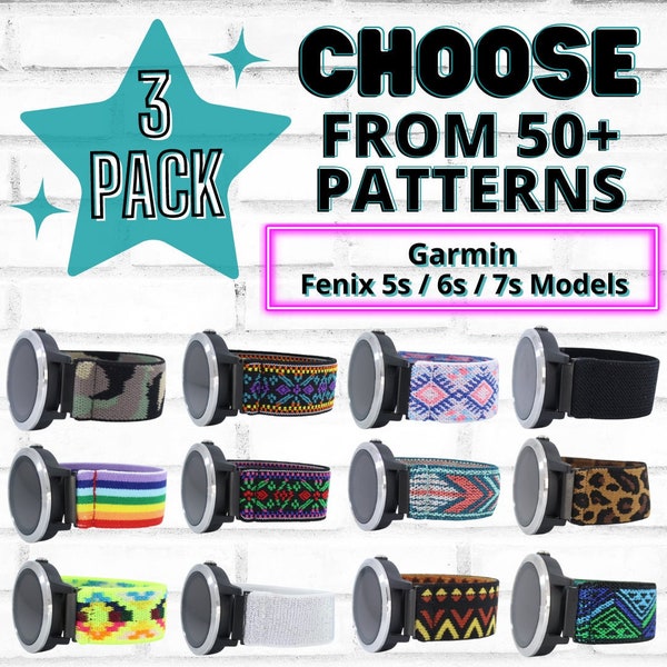 3 Pack - Elastic Watch Bands for Garmin Fenix 5s, 6s, 7s | 20mm Adapters - Choose your patterns - 50+ Color Options - Bundle Discount Sale
