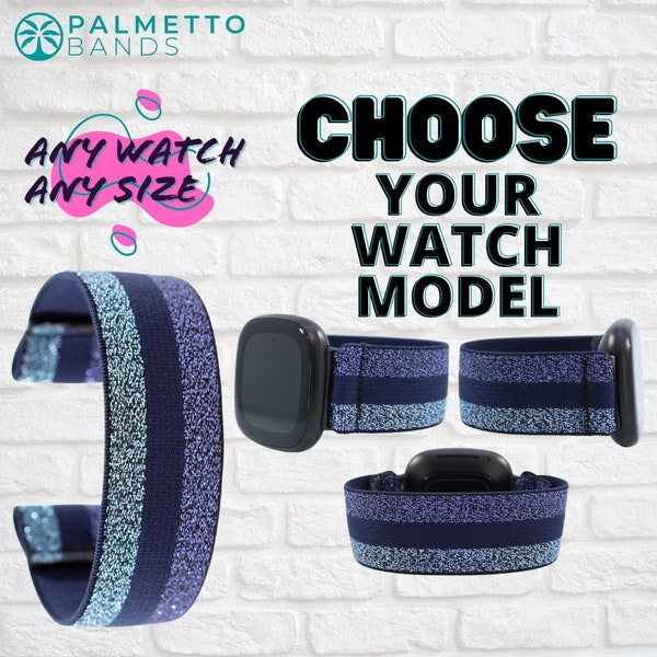 Elastic Watch Band - Any Watch Model, Any Size | Purple Grey Glitter | Stretch Smartwatch Band Loop Strap | Holiday Gift | Men Women Kids