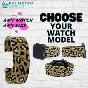 Elastic Watch Band - Any Watch Model, Any Size | Tan Leopard Cheetah | Stretch Smartwatch Band Loop Strap | Holiday Gift | Men Women Kids