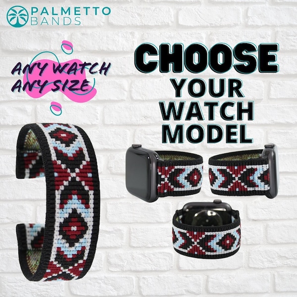 Elastic Watch Band - Any Watch Model, Any Size | Black Raspberry Tribal | Stretch Smartwatch Band Loop Strap | Holiday Gift | Men Women Kids