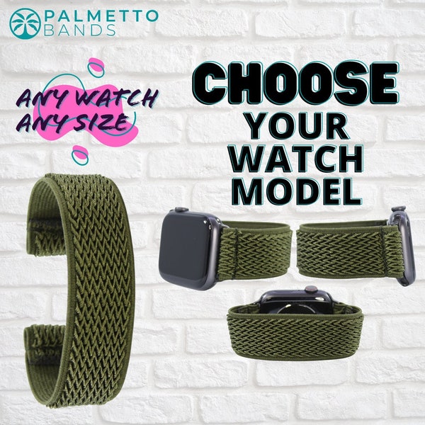 Elastic Watch Band - Any Watch Model, Any Size | Retro Army Green Chevron | Stretch Custom Smartwatch Band | Holiday Gift | Men Women Kids