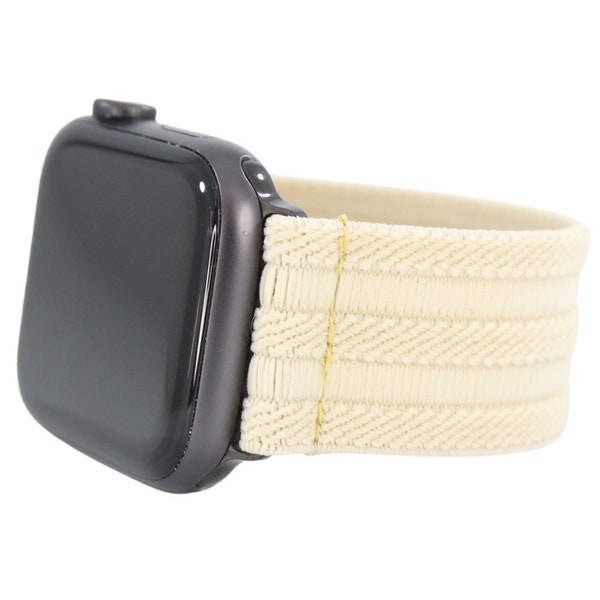 Elastic Watch Band for Apple Watch - All Series (Models 1 - 8, SE, Ultra) - Light Tan Cream Khaki Textured Dressy Stripes