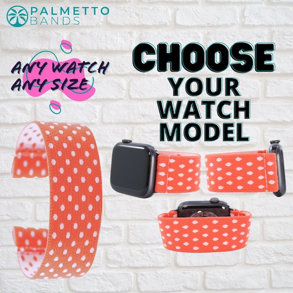 Elastic Watch Band - Any Watch Model, Any Size | Coral Polka Dots | Stretch Smartwatch Band Loop Strap | Holiday Gift | Men Women Kid
