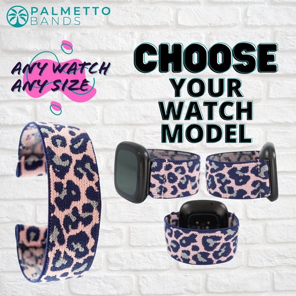 Elastic Watch Band - Any Watch Model, Any Size | Pink Blue Leopard | Stretch Custom Smartwatch Band | Holiday Gift | Men Women Kids