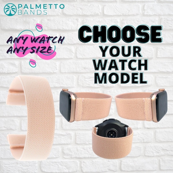 Elastic Watch Band - Any Watch Model, Any Size | Solid Blush Peach | Stretchy Custom Sized Smartwatch Band