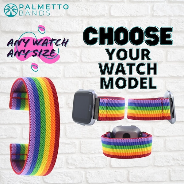 Elastic Watch Band - Any Watch Model, Any Size | Rainbow Pride Colors | Stretch Smartwatch Band Loop Strap | Holiday Gift | Men Women Kids