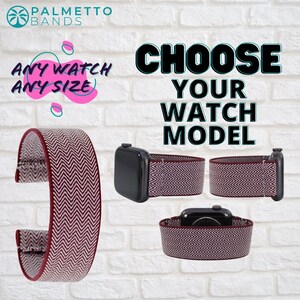 Elastic Watch Band - Any Watch Model, Any Size | Maroon Grey Chevron | Stretch Smartwatch Band Loop Strap | Holiday Gift | Men Women Kids