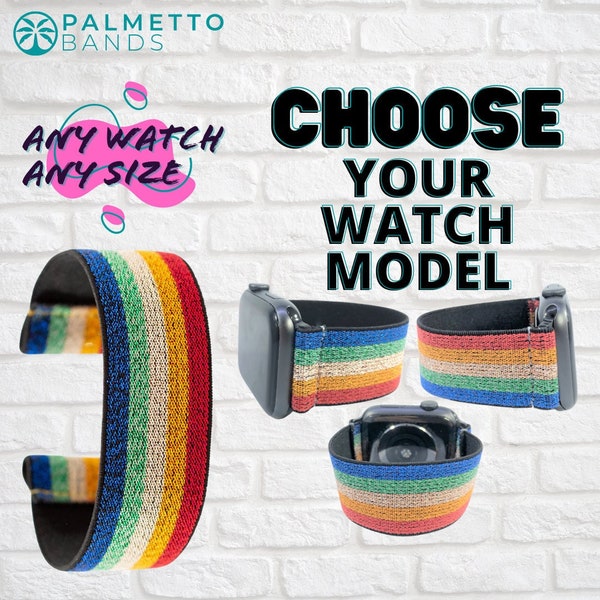 Elastic Watch Band - Any Watch Model, Any Size | Rainbow Pride Glitter | Stretch Smartwatch Band Loop Strap | Holiday Gift | Men Women Kids