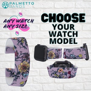 Elastic Watch Band - Any Watch Model, Any Size | Purple Floral Print | Stretch Smartwatch Band Loop Strap | Holiday Gift | Men Women Kids