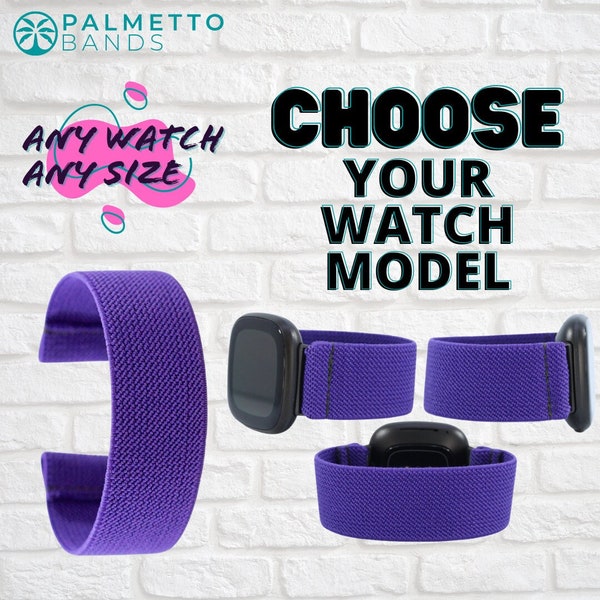 Elastic Watch Band - Any Watch Model, Any Size | Solid Purple | Stretchy Custom Sized Smartwatch Band