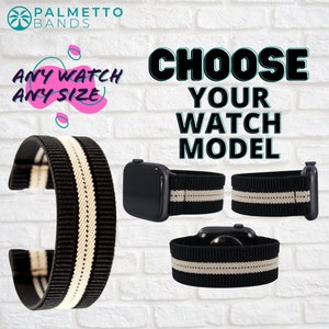 Bracelet de montre élastique - Tous les modèles de montres, toutes les tailles | Rayé noir texturé | Bracelet extensible pour montre connectée | Cadeau des Fêtes | Hommes Femmes Enfants