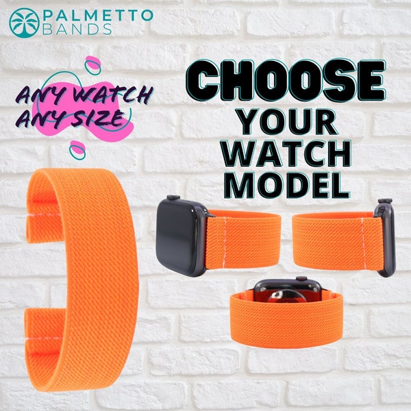 Elastic Watch Band - Any Watch Model, Any Size | Solid Bright Orange | Stretch Smartwatch Band Strap | Holiday Gift | Men Women Kids