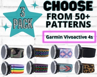 3 Pack - Elastic Watch Bands for Garmin Vivoactive 4s - with 18mm Specialty Adapters - Choose your patterns - 50+ Color Options - Bundle