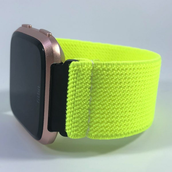 Elastic Fitbit Versa Watch Band - Versa 1 / 2 / Lite - Solid Neon Yellow Glow Bright Color