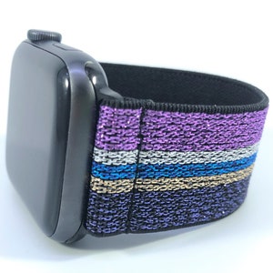 Elastic Watch Band for Apple Watch - All Series (Models 1 - 8, SE, Ultra) - Purple Glitter Sparkly Metallic Black Blue