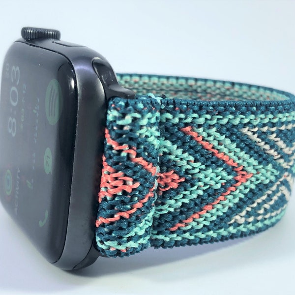 Elastic Watch Band for Apple Watch - All Series (Models 1 - 8, SE, Ultra) Teal Tribal