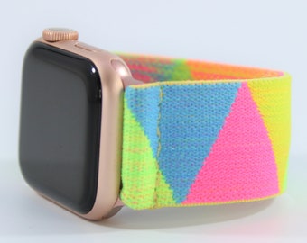 Elastic Watch Band for Apple Watch - All Series (Models 1 - 6 & SE) - 38mm 40mm 42mm 44mm - Neon Yellow Pink Blue Chevron Boho Tribal Aztec