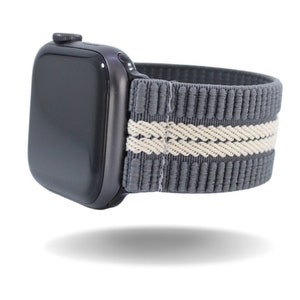 Elastic Watch Band for Apple Watch - All Series (Models 1 - 8, SE, Ultra) Grey White Textured Stripes Dressy Formal Gift