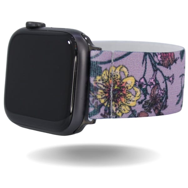 Elastic Watch Band for Apple Watch - All Series (Models 1 - 8, SE, Ultra) Purple Floral Print
