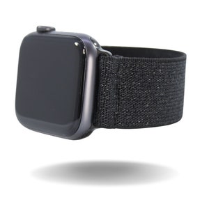 Elastic Watch Band for Apple Watch - All Series (Models 1 - 8, SE, Ultra) - Custom Fit - Metallic Black Glitter Shimmer