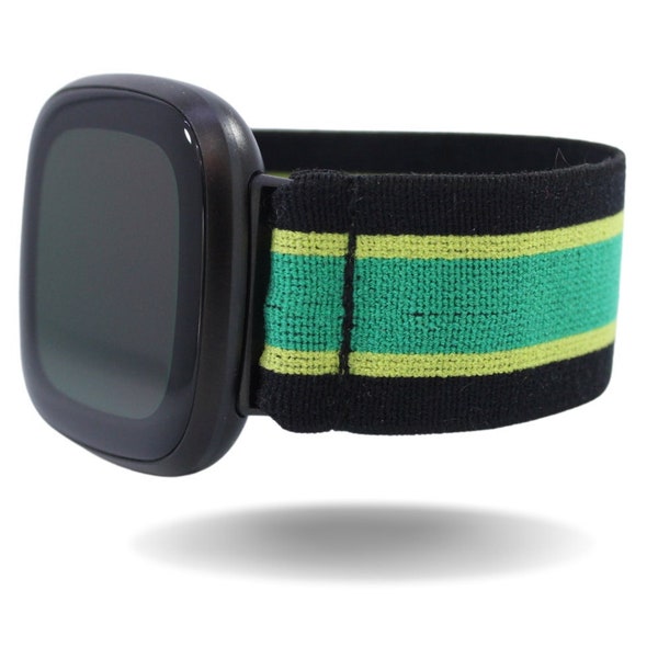 Elastic Fitbit Sense 1, Versa 3 Watch Band | Fits Fitbit Sense and Versa 3 | Black Green Yellow Stripe | Handmade in USA