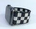 Elastic Watch Band for Apple Watch - All Series (Models 1 - 8, SE, Ultra) - Black White Checkers Ska Punk Rock Emo Patterned 