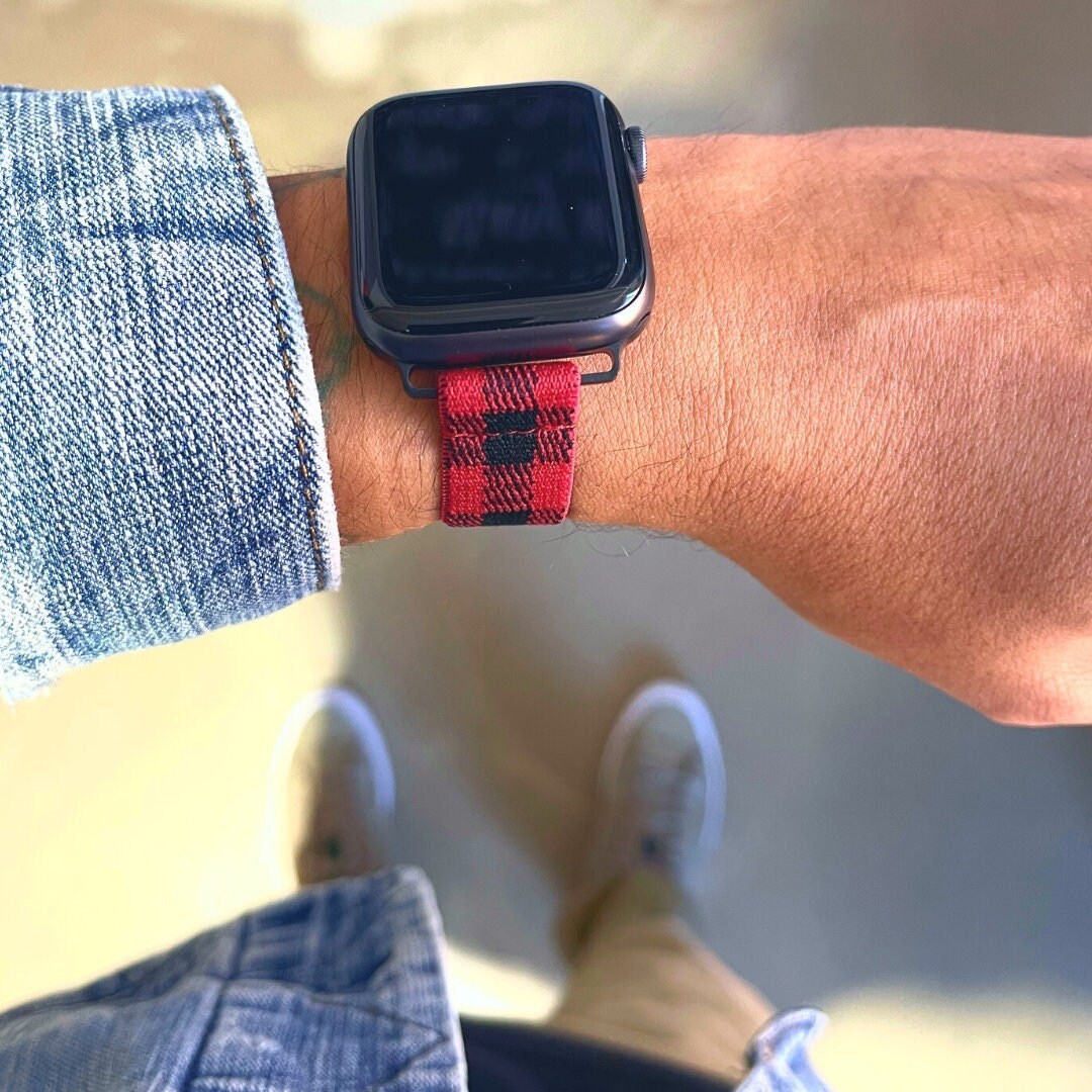 Bracelet de montre élastique extra fin pour Apple Watch Toutes les séries  modèles 1 à 8, SE, Ultra Étroit Red Buffalo Plaid Holiday Cute Woods -   France