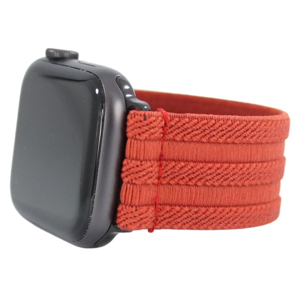 Elastic Watch Band for Apple Watch - All Series (Models 1 - 8, SE, Ultra) - Red Crimson Textured Dressy Stripes