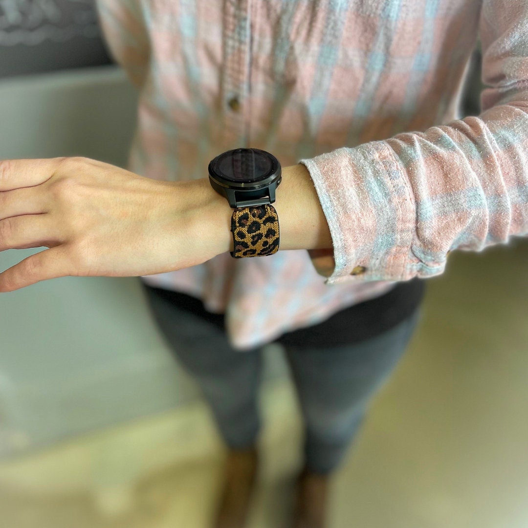 Elastic Watch Band for Garmin Vivoactive 4s Brown Leopard Cheetah