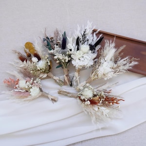 Conjunto bohemio de miniramos de flores secas, arreglos en botellas pequeñas, decoraciones de mesa, regalos para festivales, regalos para buzones de correo, decoración para bodas y hogar
