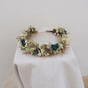 Baby breathing eucalyptus leaf wedding crown, natural blue thistle oat dried flower crown, photo girl crown